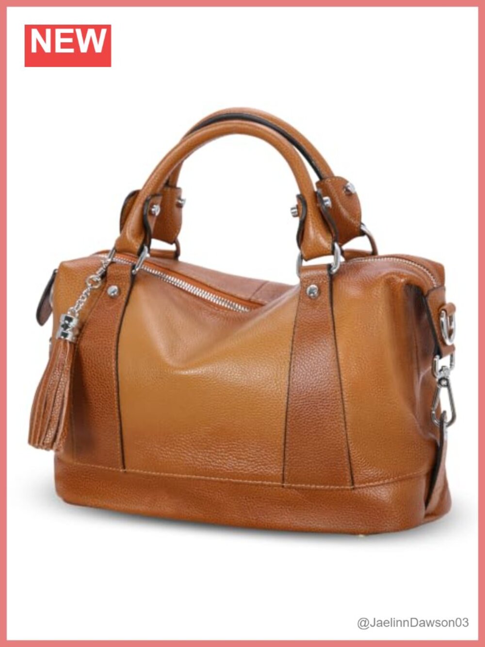 Genuine Leather Satchel Tote Shoulder Bag with Adjustable Strap